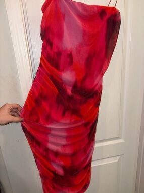 MADRAG Red & Pink Watercolor Slip Dress